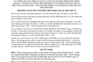 Nghị quyết 166/2009/NQ-HĐND quản lý đầu tư phát triển kinh tế xã hội xã đặc biệt khó khăn Điện Biên