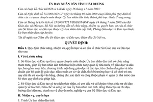 Quyết định 21/2009/QĐ-UBND chức năng nhiệm vụ quyền hạn Sở GD&ĐT Hải Dương