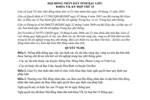 Nghị quyết 02/2009/NQ-HĐND xã vùng sâu vùng xa để tính diện ưu tiên Bạc Liêu