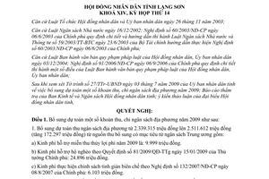 Nghị quyết 02/2009/NQ-HĐND dự toán thu chi ngân sách địa phương 2009 Lạng Sơn