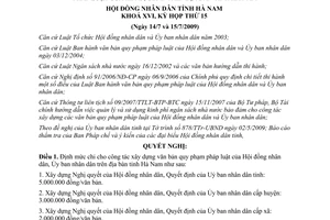 Nghị quyết 03/2009/NQ-HĐND kinh phí bảo đảm xây dựng văn bản HĐND Hà Nam