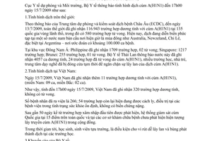 Thông báo 1243/TB-DPMT tình hình dịch cúm A H1N1