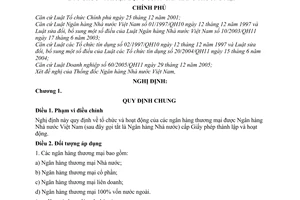 Nghị định 59/2009/NĐ-CP tổ chức hoạt động Ngân hàng Thương mại