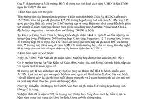 Thông báo 1254/TB-DPMT tình hình dịch cúm A H1N1