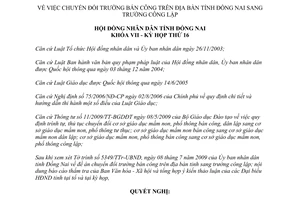 Nghị quyết 142/2009/NQ-HĐND chuyển trường bán công sang công lập Đồng Nai