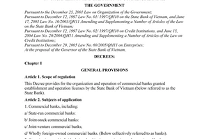 Decree No. 59/2009/ND-CP of July 16, 2009, on organization and operation of Commercial Banks