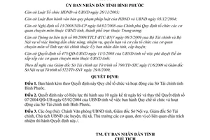Quyết định 30/2009/QĐ-UBND Quy chế tổ chức hoạt động Sở Tài chính Bình Phước