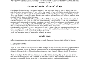 Quyết định 89/2009/QĐ-UBND chức năng nhiệm vụ, quyền hạn cơ cấu tổ chức Thanh tra thành phố Hà Nội