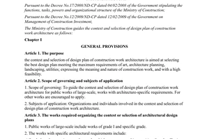 Circular No. 23/2009/TT-BXD guiding the contest and selection of design plan