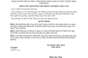 Quyết định 883/QĐ-TLĐ quy định cơ cấu tổ chức bộ máy biên chế liên đoàn lao động