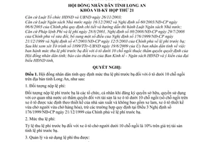 Nghị quyết 103/2009/NQ-HĐND mức thu, quản lý sử dụng lệ phí trước bạ ô tô dưới 10 chỗ ngồi