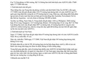 Thông báo 1274/TB-DPMT tình hình dịch cúm A H1N1