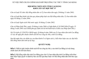 Nghị quyết 12/2009/NQ-HĐND chính sách hỗ trợ công tác thú y Cao Bằng