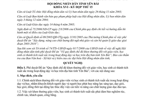 Nghị quyết 04/2009/NQ-HĐND Quy định chế độ khen thưởng đối với giáo viên học sin