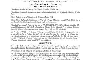 Nghị quyết 279/2009/NQ-HĐND mức chi Dự án Hỗ trợ phổ cập giáo dục Sơn La