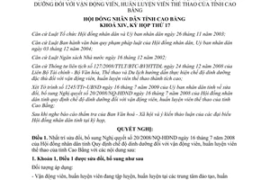 Nghị quyết 17/2009/NQ-HĐND sửa đổi nghị quyết chế độ dinh dưỡng đối với vận động viên Cao Bằng