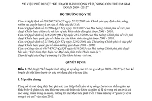 Quyết định 2565/QĐ-BYT Kế hoạch hành động  vì sự sống còn trẻ em