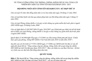 Nghị quyết 05/2009/NQ-HĐND phòng chống kiềm chế sự gia tăng lây nhiễm HIV/AIDS Yên Bái