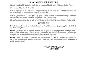 Quyết định 37/2009/QĐ-UBND phối hợp phát triển kinh tế tập thể Tây Ninh