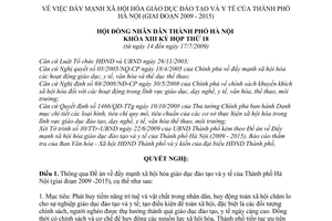 Nghị quyết 06/2009/NQ-HĐND đẩy mạnh xã hội hóa giáo dục đào tạo và y tế Của Thành phố Hà Nội (giai đoạn 2009 - 2015)