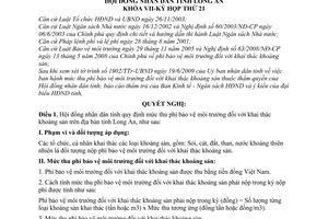 Nghị quyết 105/2009/NQ-HĐND mức thu phí bảo vệ môi trường khai thác khoáng sản