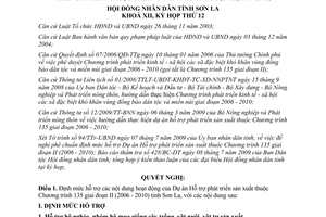 Nghị quyết 281/2009/NQ-HĐND Dự án Hỗ trợ phát triển sản xuất Sơn La