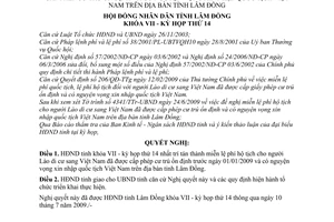 Nghị quyết 124/2009/NQ-HĐND miễn lệ phí hộ tịch người Lào di cư sang Việt Nam đã được cấp phép cư trú ổn định có nguyện vọng xin nhập quốc tịch
