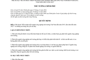 Quyết định 1030/QĐ-TTg phê duyệt Đề án phát triển ngành công nghiệp môi trường Việt Nam đến năm 2015 tầm nhìn 2025