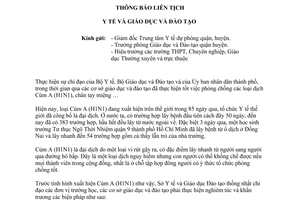 Thông báo 1529/GDĐT-YT thực hiện tốt việc phòng chống các loại dịch Cúm A (H1N1), chân tay miệng