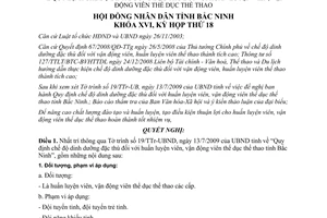 Nghị quyết 143/2009/NQ-HĐND16 chế độ dinh dưỡng đặc thù với huấn luyện viên vận động viên Bắc Ninh