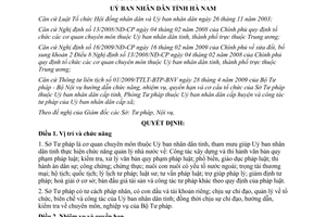 Quyết định 21/2009/QĐ-UBND chức năng nhiệm vụ quyền hạn Sở Tư pháp tỉnh Hà Nam