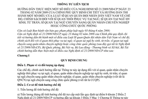 Thông tư liên tịch 36/2009/TTLT-BQP-BNV-BLĐTBXH-BTC hướng dẫn Luật sĩ quan Quân đội nhân dân Việt Nam