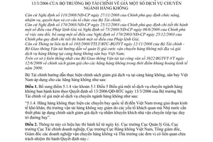 Thông tư 149/2009/TT-BTC sửa đổi chuyên ngành hàng không hướng dẫn Quyết định 13/2006/QĐ-BTC