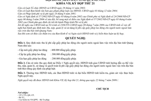 Nghị quyết 138/2009/NQ-HĐND mức thu lệ phí cấp giấy phép lao động