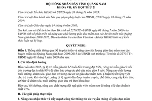Nghị quyết 142/2009/NQ-HĐND nâng cao chất lượng giáo dục mầm non Quảng Nam