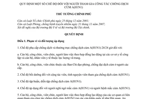 Quyết định 1073/QĐ-TTg chế độ người tham gia công tác chống dịch cúm A H1N1