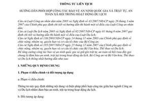 Thông tư liên tịch 06/2009/TTLT-BCA-BVHTTDL hướng dẫn phối hợp công tác bảo vệ an ninh quốc gia trật tự an toàn xã hội trong hoạt động du lịch