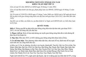 Nghị quyết 143/2009/NQ-HĐND phát triển giao thông nông thôn Quảng Nam 2010-2015