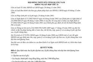 Nghị quyết 139/2009/NQ-HĐND mức thu lệ phí cấp bản sao lệ phí chứng thực Quảng Nam