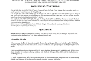 Quyết định 3708/QĐ-BCT phê duyệt quy hoạch hệ thống cửa hàng xăng dầu dọc tuyến đường Hồ Chí Minh giai đoạn 2 đến năm 2015 định hướng 2020