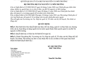 Quyết định 1396/QĐ-BTNMT quy chế xây dựng quản lý thực hiện chương trình dự án hoạt động sử dụng nguồn tài trợ nước ngoài thẩm quyền quản lý Bộ TN-MT