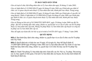 Quyết định 39/2009/QĐ-UBND chức năng nhiệm vụ quyền hạn cơ cấu tổ chức sở Tư pháp Tây Ninh