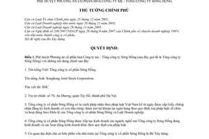 Quyết định 1042/QĐ-TTg phê duyệt Phương án cổ phần hóa Công ty mẹ-Tổng công ty Sông Hồng