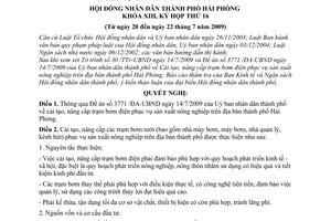 Nghị quyết 12/2009/NQ-HĐND cải tạo nâng cấp trạm bơm điện phục vụ sản xuất