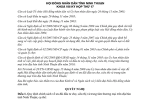 Nghị quyết 08/2009/NQ-HĐND ưu đãi đầu tư chợ siêu thị trung tâm thương mại Ninh Thuận