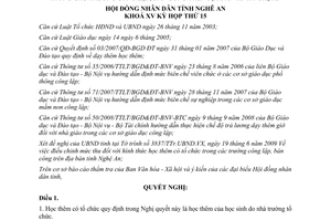 Nghị quyết 272/2009/NQ-HĐND mức thu học thêm có tổ chức trong trường Nghệ An