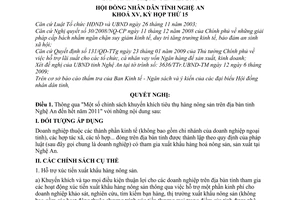 Nghị quyết 267/2009/NQ-HĐND chính sách khuyến khích tiêu thụ hàng nông sản trên địa bàn tỉnh Nghệ An đến hết năm 2011
