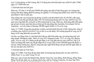 Thông báo 1322/TB-DPMT tình hình dịch cúm A H1N1