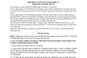 Nghị quyết 278/2009/NQ-HĐND  cơ chế, chính sách đặc thù trong quản lý, phát triển kinh tế - xã hộim thành phố Vinh