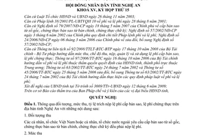 Nghị quyết 265/2009/NQ-HĐND mức thu, tỷ lệ trích nộp lệ phí cấp bản sao, chứng thực trên địa bàn tỉnh Nghệ An